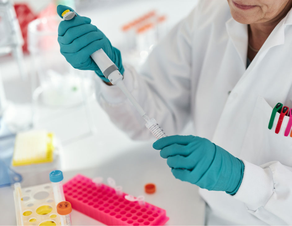 Lab employee working with samples